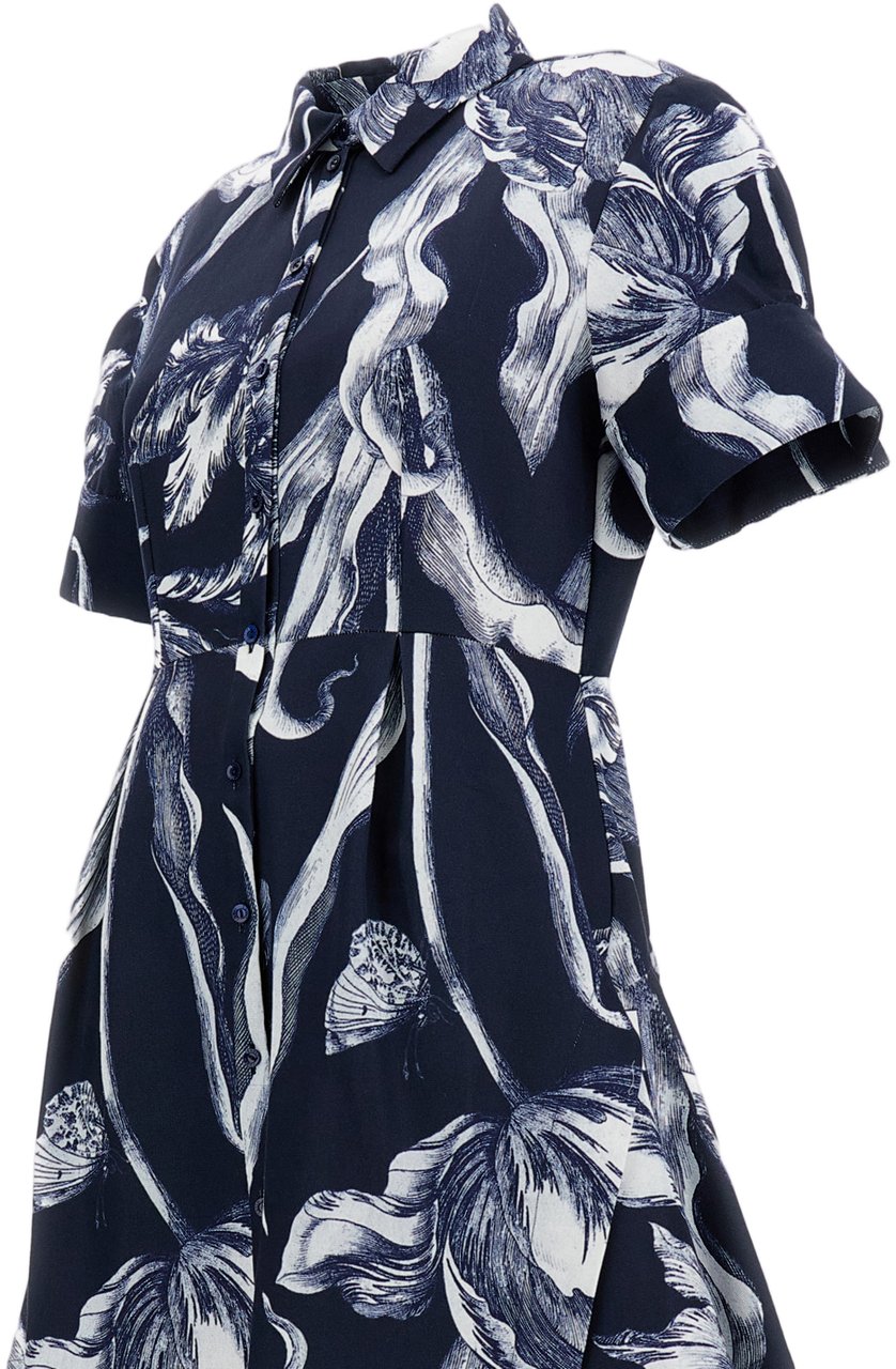 Erdem Knee-Length Mini Shirt Dress with Botanical Garden Print Blauw