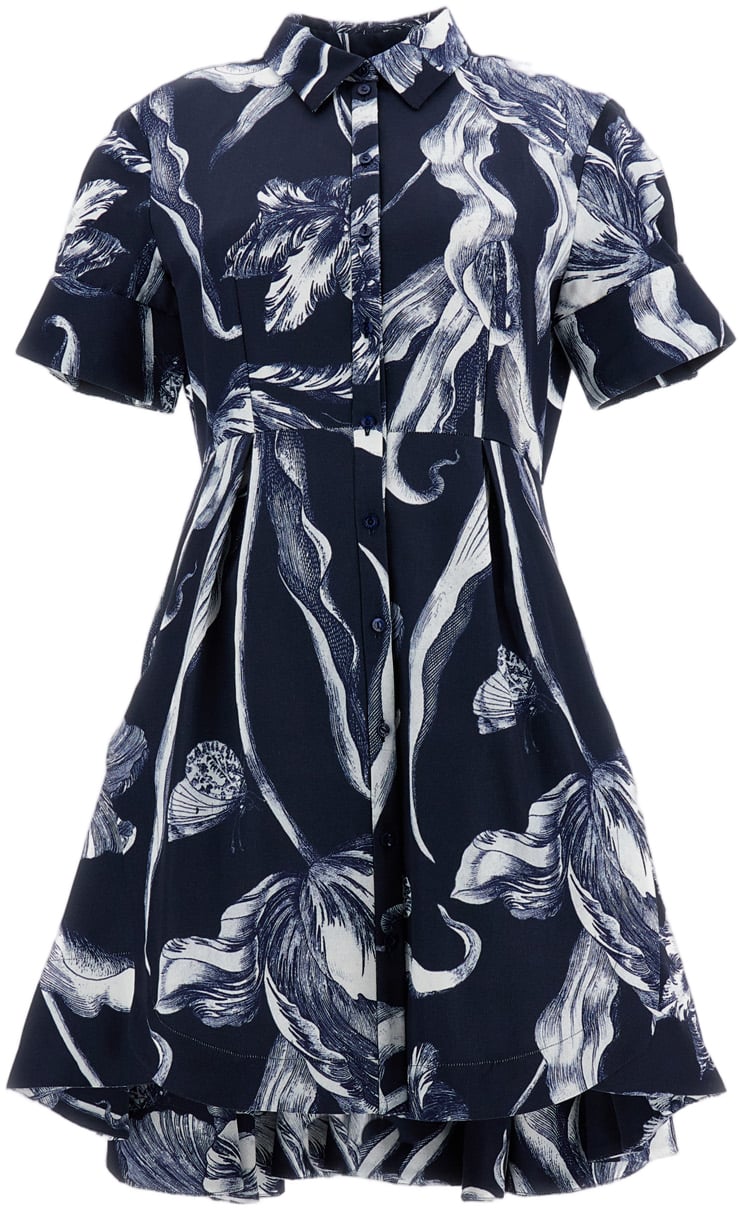 Erdem Knee-Length Mini Shirt Dress with Botanical Garden Print Blauw