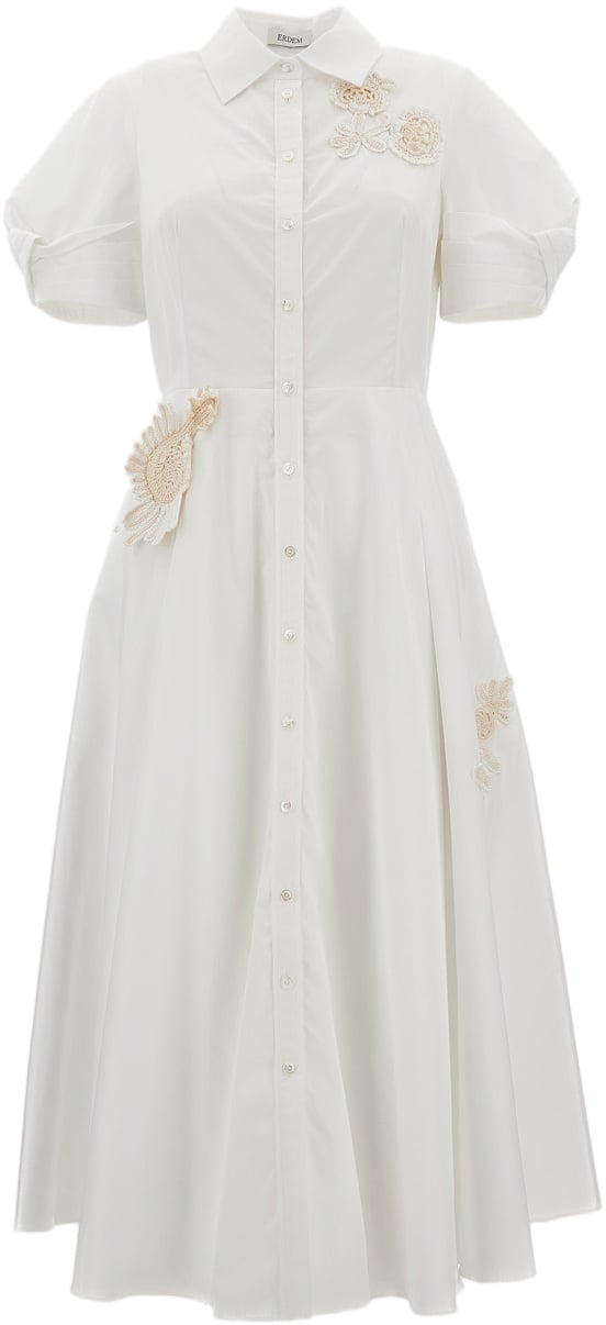 Erdem Cotton Midi Dress With Appliqués Wit