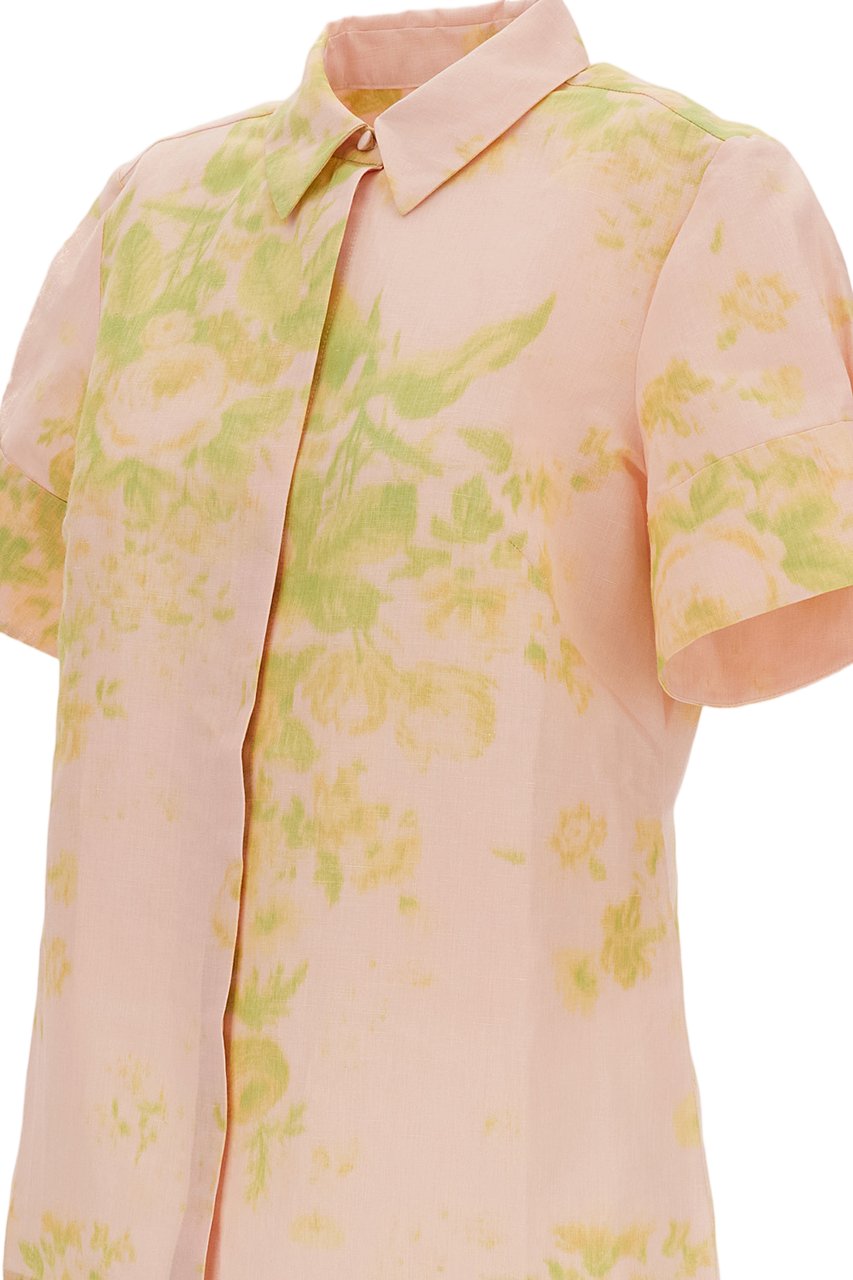 Erdem Floral Print Linen Chine Short Sleeve Shirt Roze