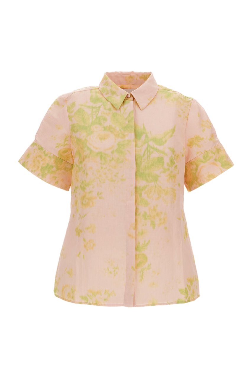 Erdem Floral Print Linen Chine Short Sleeve Shirt Roze