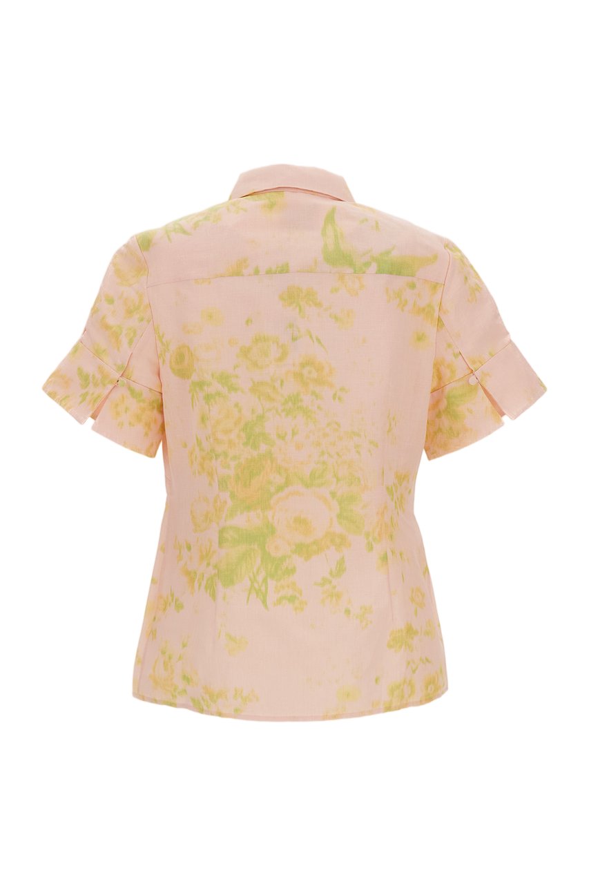 Erdem Floral Print Linen Chine Short Sleeve Shirt Roze