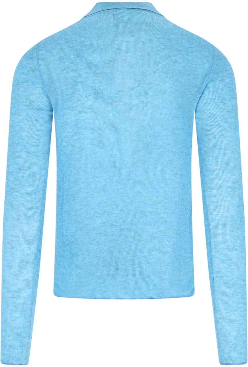 ERL Heathered Blue Long Sleeve Polo Shirt Blauw