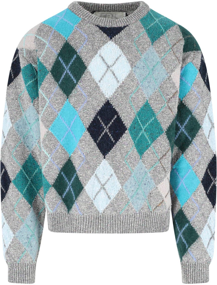 ERL Grey Multicolor Argyle Pattern Knit Sweater Grijs