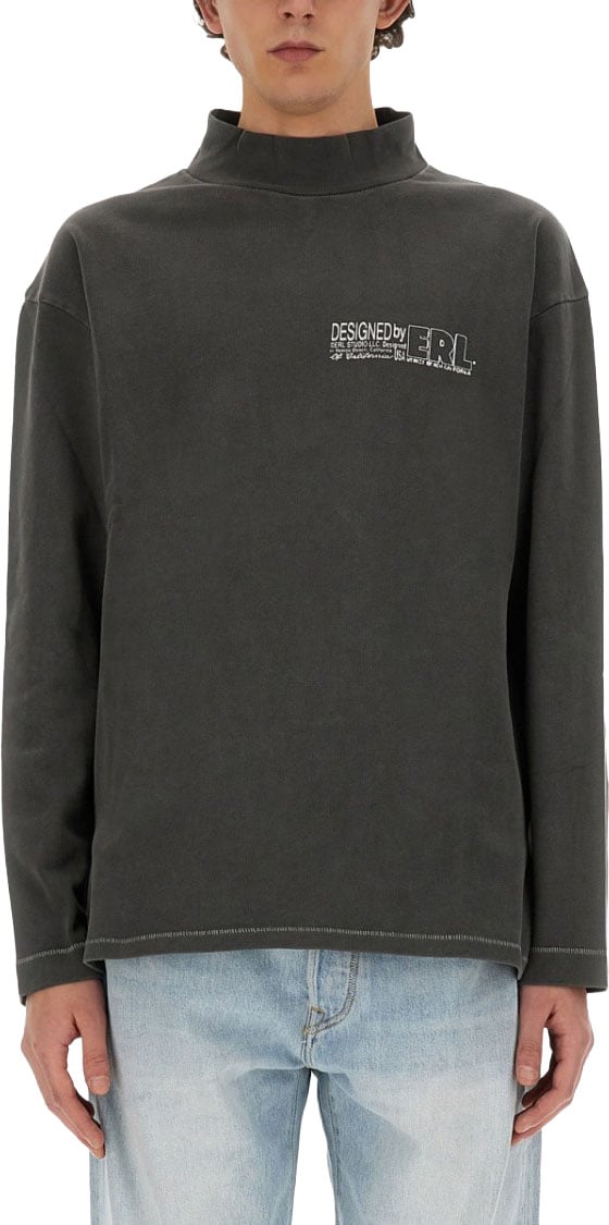 ERL Print T-Shirt With High Neckline And Long Sleeves Zwart