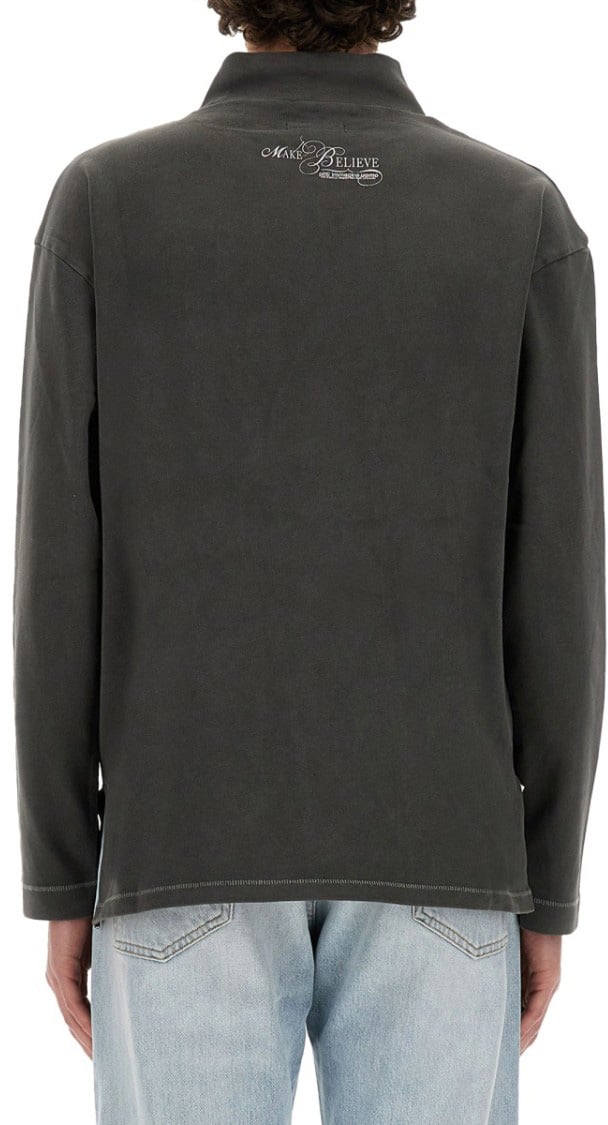 ERL Print T-Shirt With High Neckline And Long Sleeves Zwart