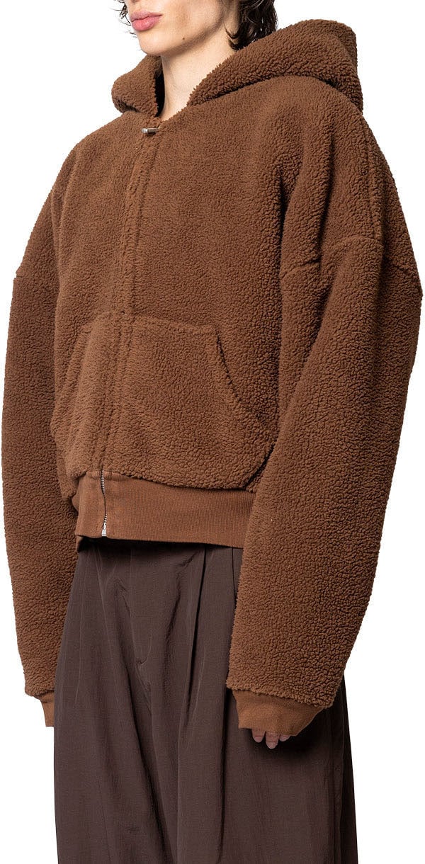 ERL TERRY FLEECE ZIPPED HOODIE KNIT BROWN Bruin