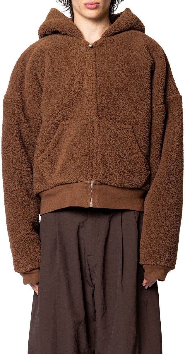 ERL TERRY FLEECE ZIPPED HOODIE KNIT BROWN Bruin