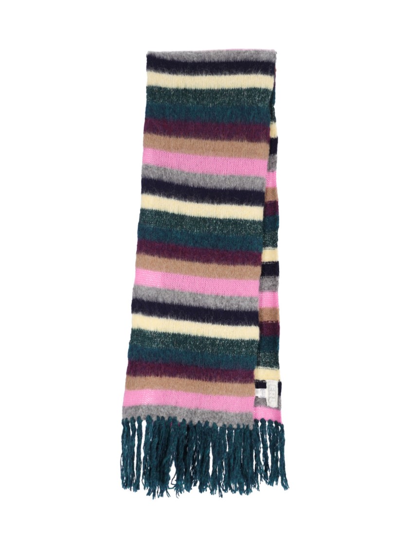 ERL Textured Multicolor Knitted Scarf With Fringed Ends Divers