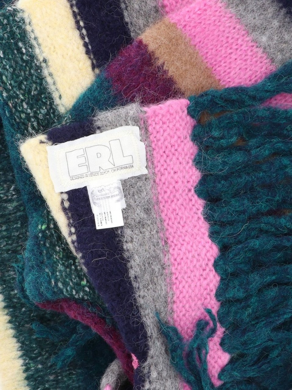 ERL Textured Multicolor Knitted Scarf With Fringed Ends Divers