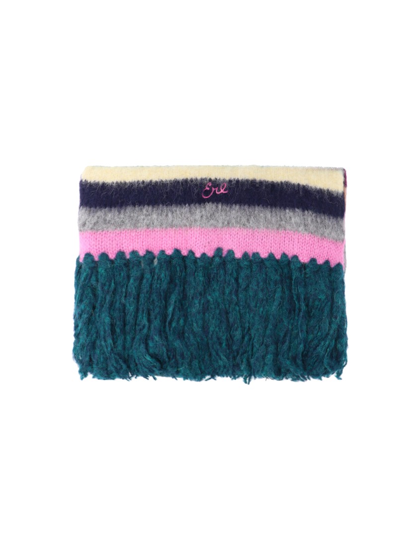 ERL Textured Multicolor Knitted Scarf With Fringed Ends Divers
