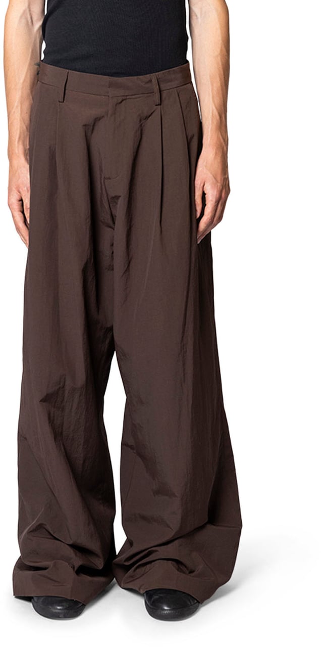 ERL NYLON PLEATED SUIT TROUSERS WOVEN BROWN Bruin