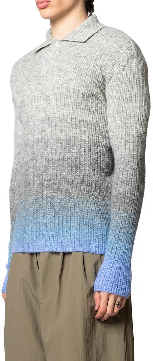 ERL THIN GRADIENT POLO KNIT GREY BLUE Divers