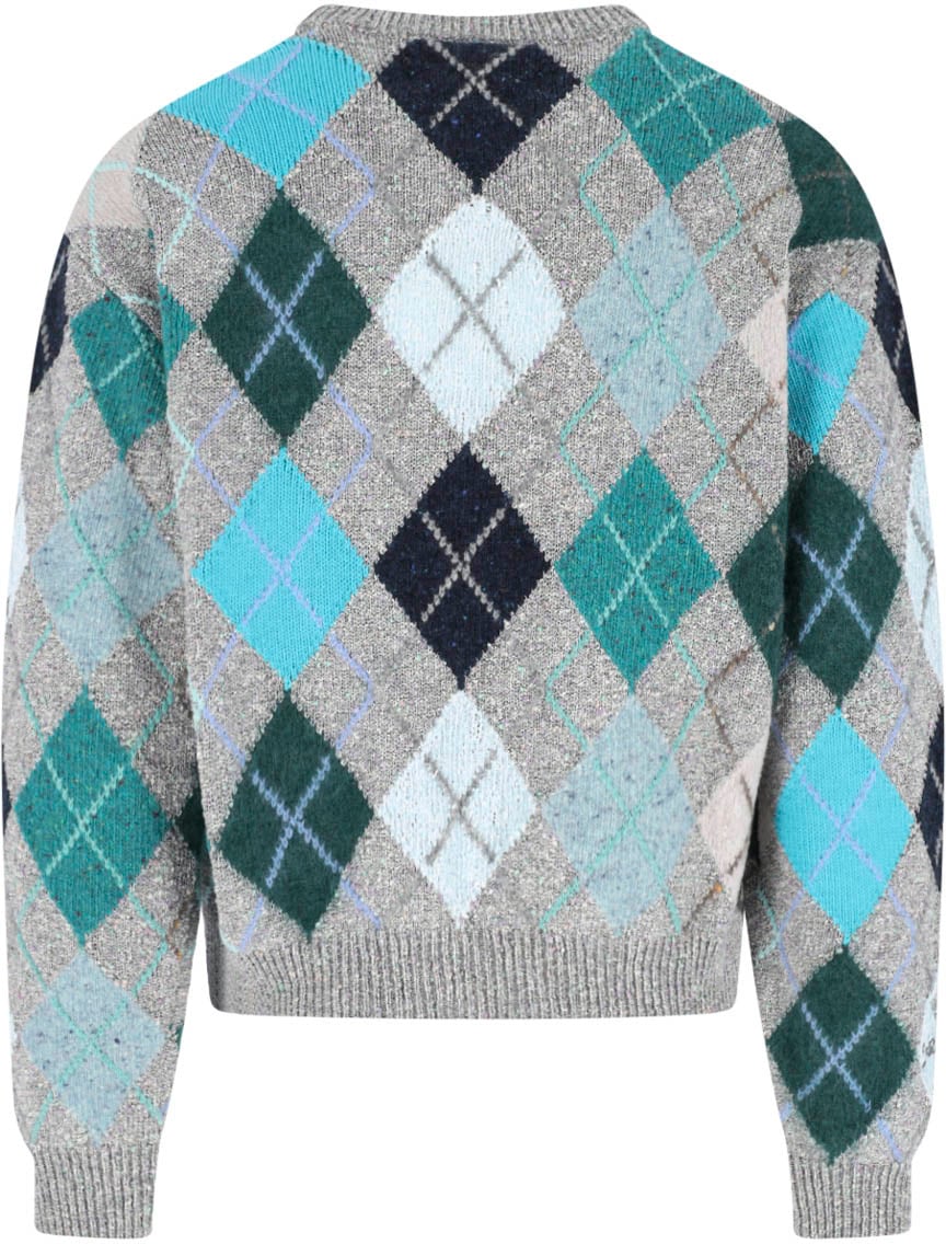 ERL Grey Multicolor Argyle Pattern Knit Sweater Grijs