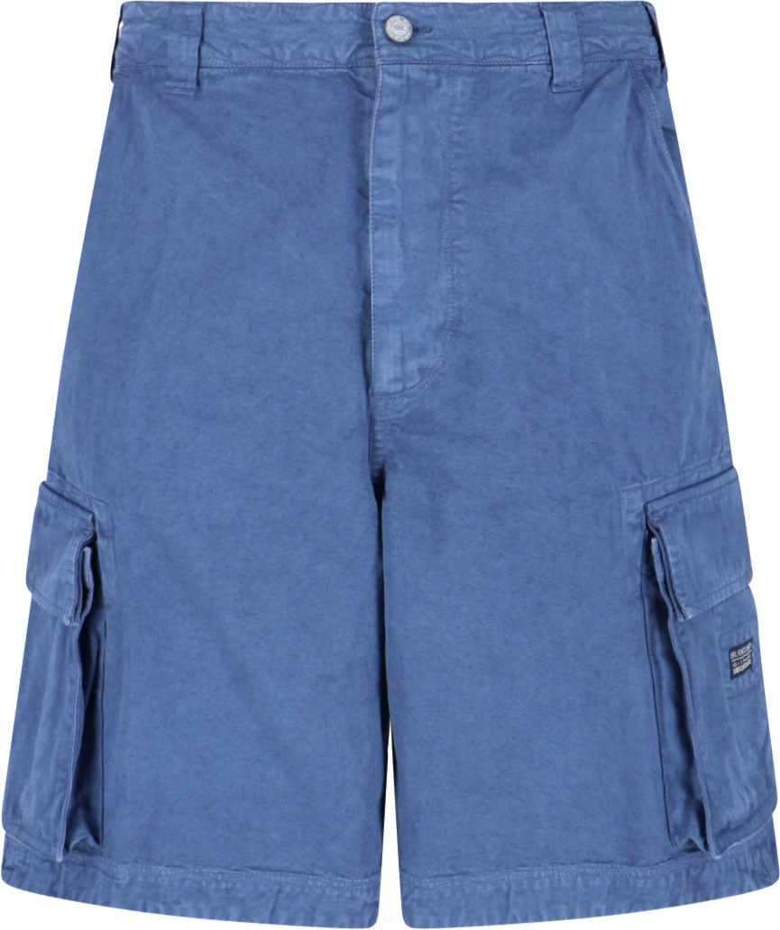 ERL Mid-Waist Blue Cotton Cargo Shorts Blauw