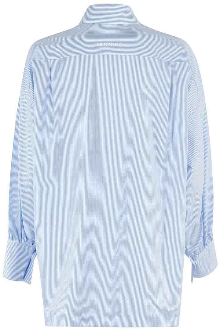 Ermanno Firenze Oversized Striped Cotton Poplin Shirt Blauw