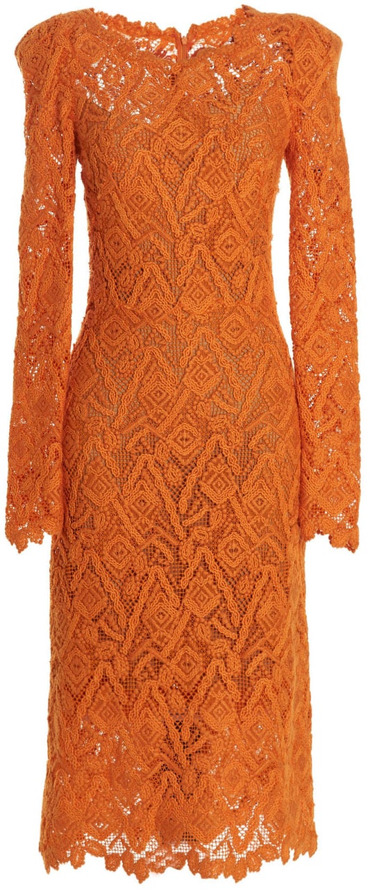 Ermanno Scervino Orange Wool Midi Dress Oranje