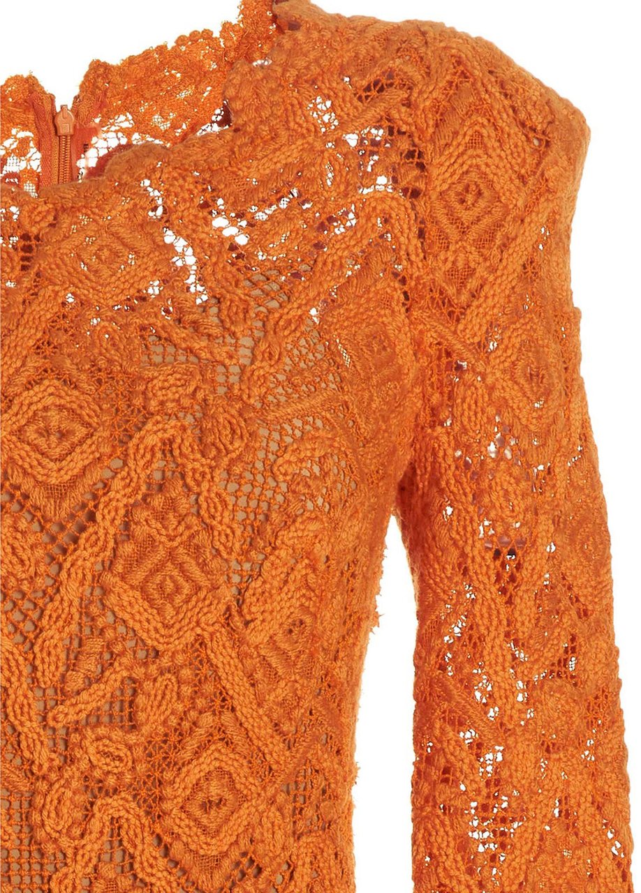 Ermanno Scervino Orange Wool Midi Dress Oranje