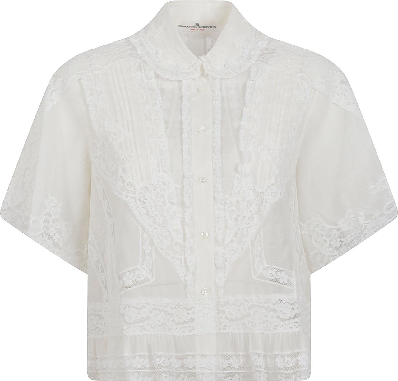 Ermanno Scervino Cropped Shirt with Delicate Lace Design Wit