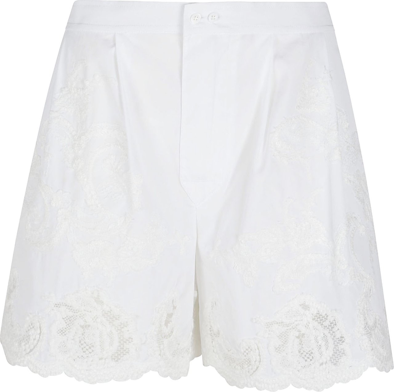 Ermanno Scervino Lace-Overlay White Shorts with Scalloped Hem Wit