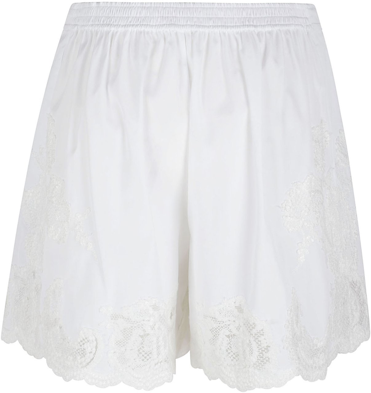 Ermanno Scervino Lace-Overlay White Shorts with Scalloped Hem Wit