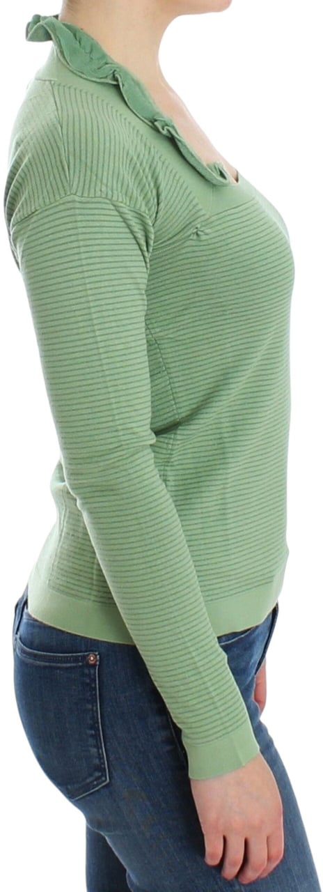 Ermanno Scervino Green Wool Blend Striped Long Sleeve Sweater Grijs