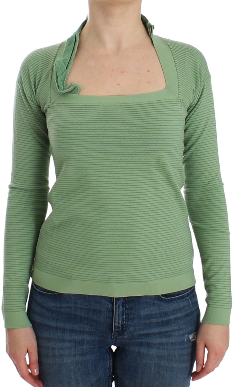 Ermanno Scervino Green Wool Blend Striped Long Sleeve Sweater Grijs