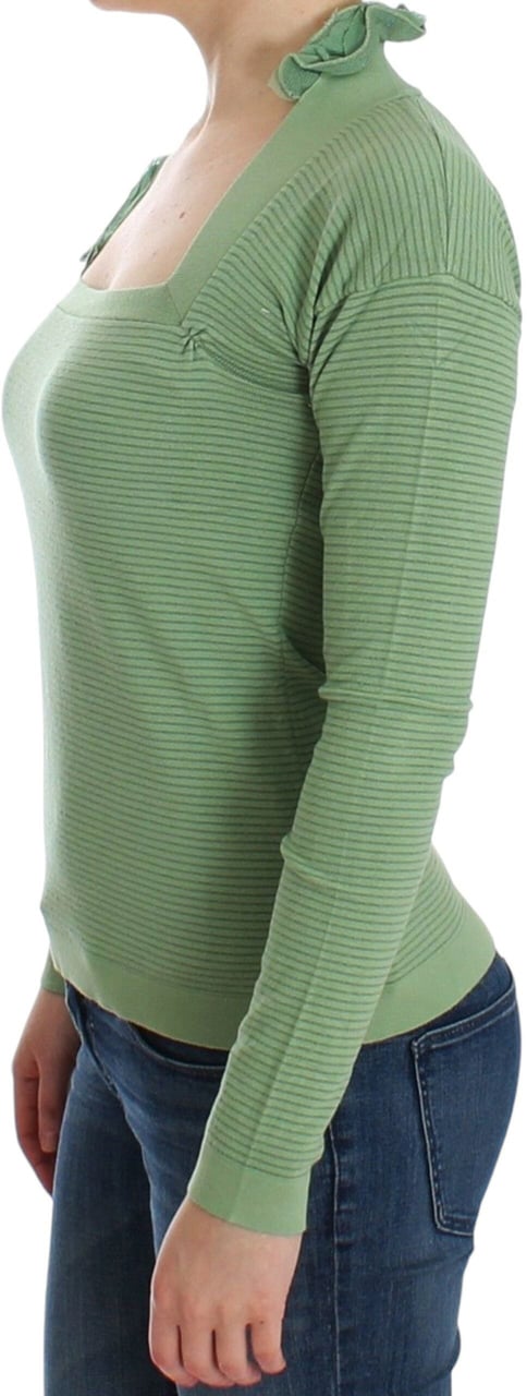 Ermanno Scervino Green Wool Blend Striped Long Sleeve Sweater Grijs