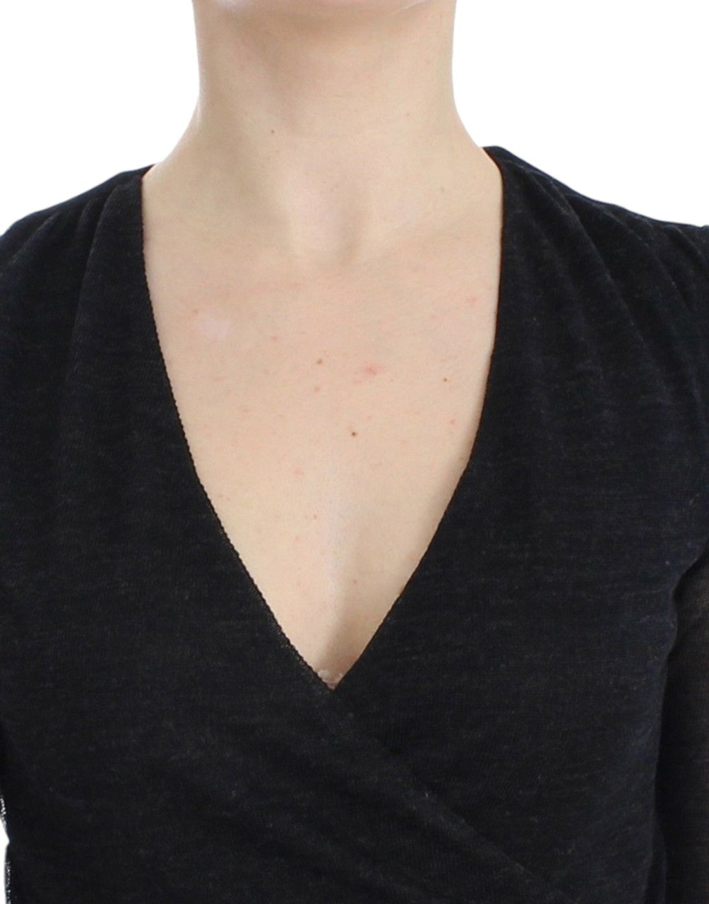 Ermanno Scervino Black Wool Blend Stretch Long Sleeve Sweater Zwart