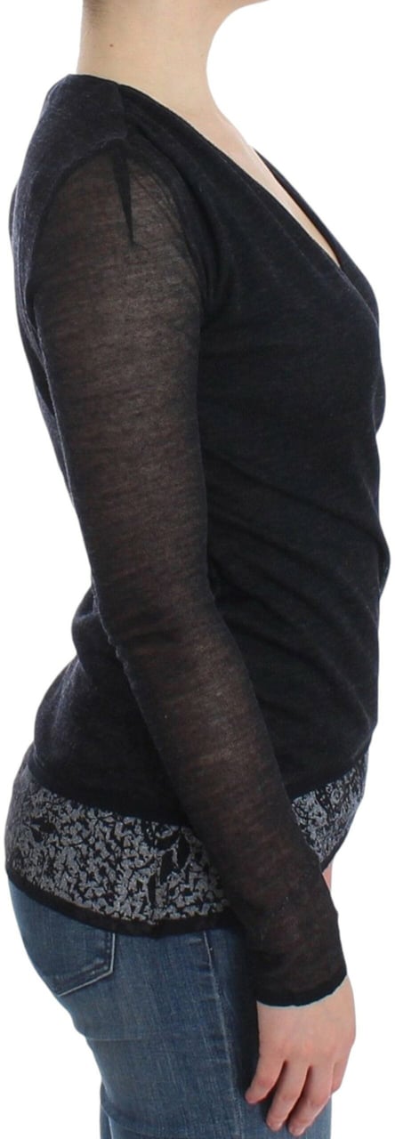 Ermanno Scervino Black Wool Blend Stretch Long Sleeve Sweater Zwart