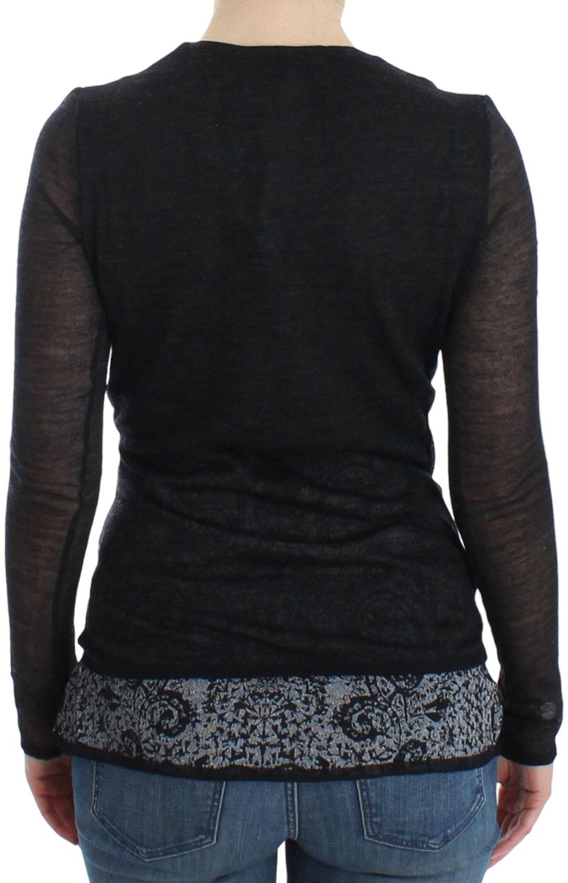 Ermanno Scervino Black Wool Blend Stretch Long Sleeve Sweater Zwart