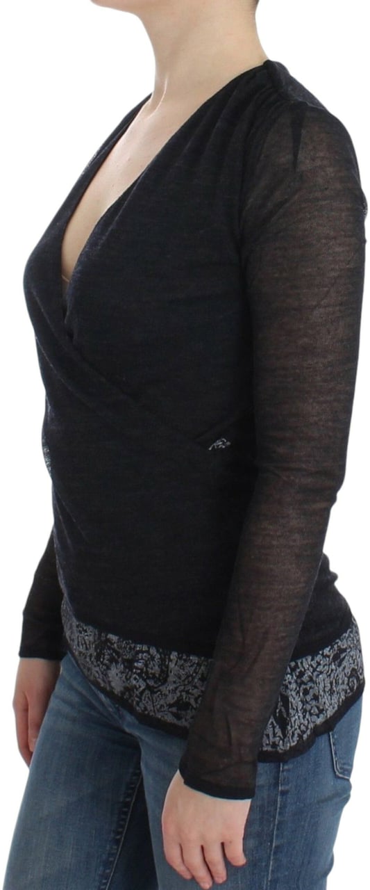 Ermanno Scervino Black Wool Blend Stretch Long Sleeve Sweater Zwart