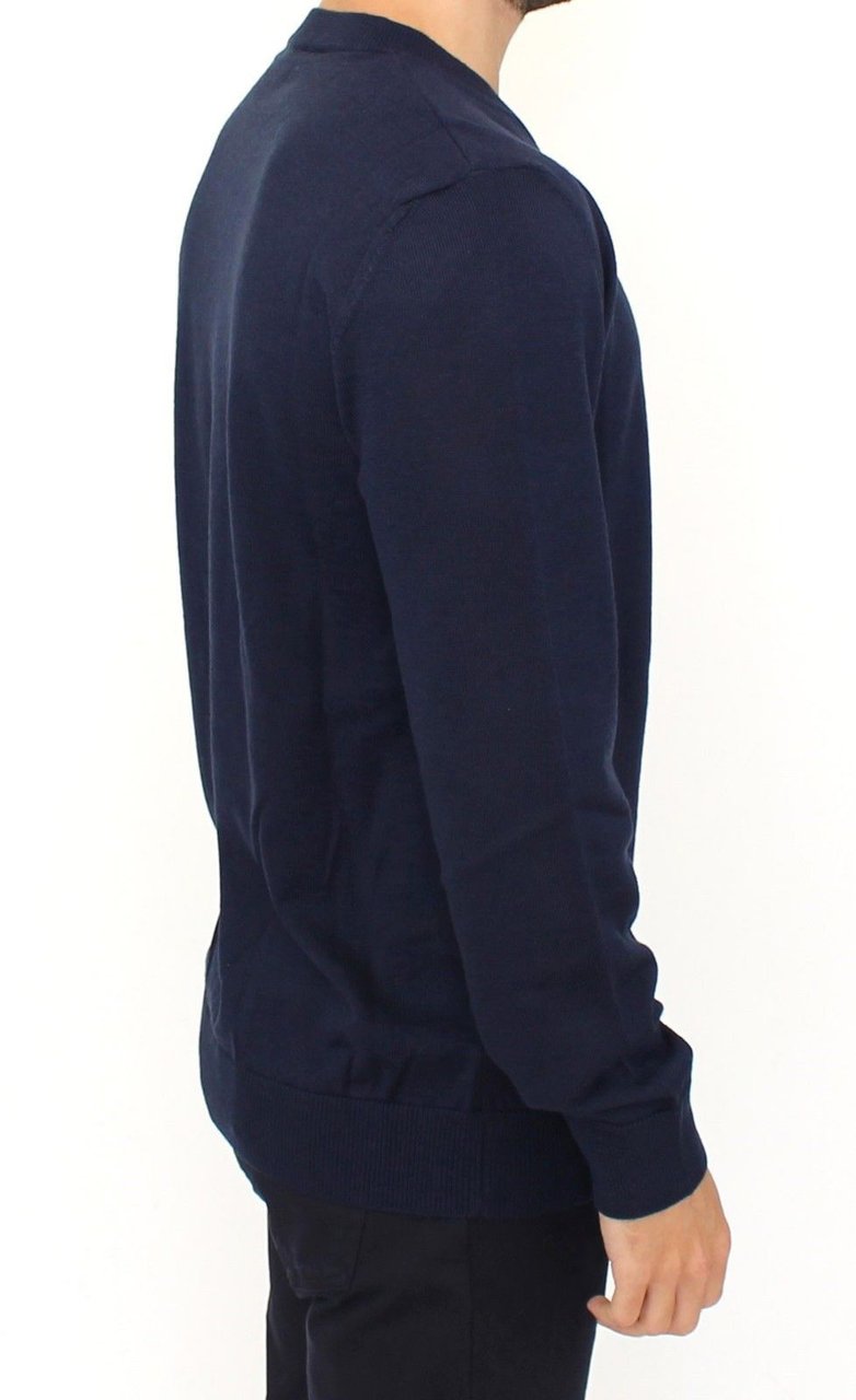 Ermanno Scervino Blue Wool Blend V-neck Pullover Sweater Blauw