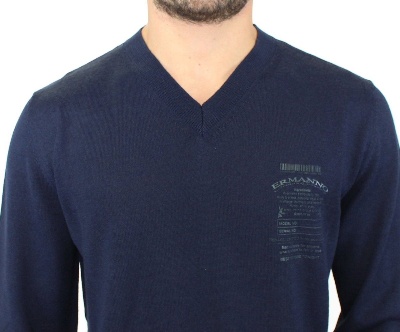 Ermanno Scervino Blue Wool Blend V-neck Pullover Sweater Blauw