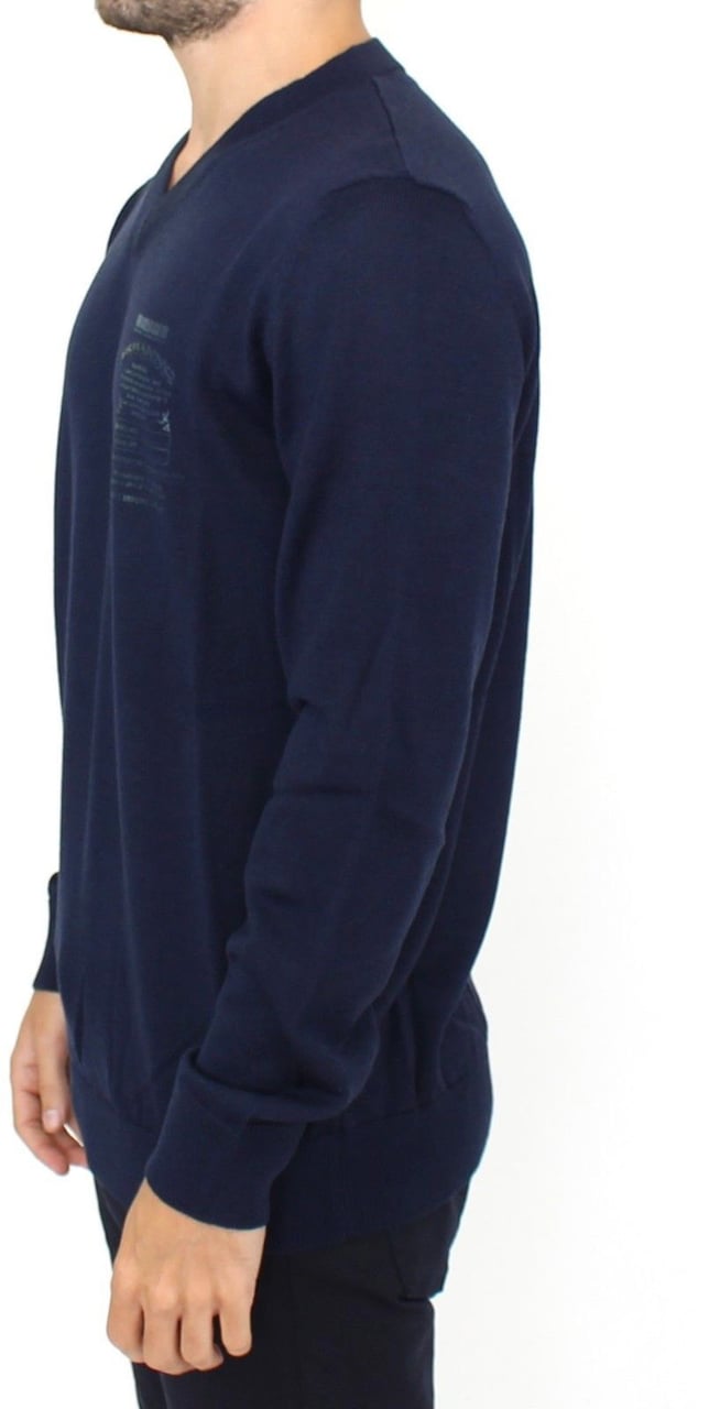 Ermanno Scervino Blue Wool Blend V-neck Pullover Sweater Blauw