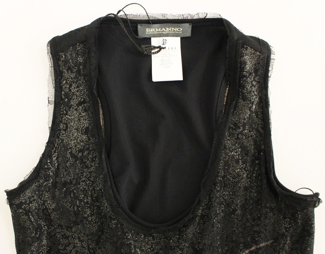 Ermanno Scervino Black Lace Lined Stretch Mini Dress Zwart