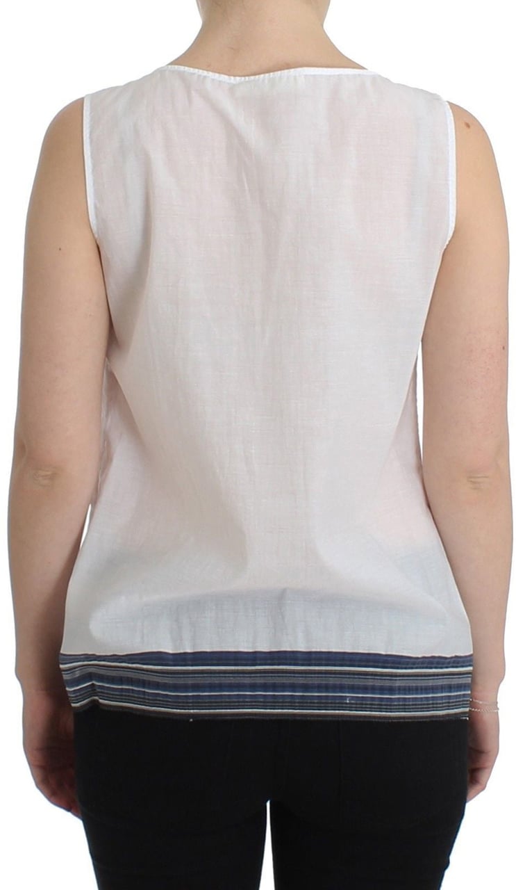 Ermanno Scervino White Blue Top Blouse Tank Shirt Sleeveless Divers
