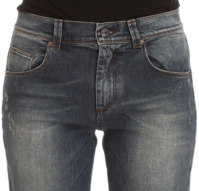 Ermanno Scervino Blue Wash Cotton Blend Slim Fit Jeans Blauw