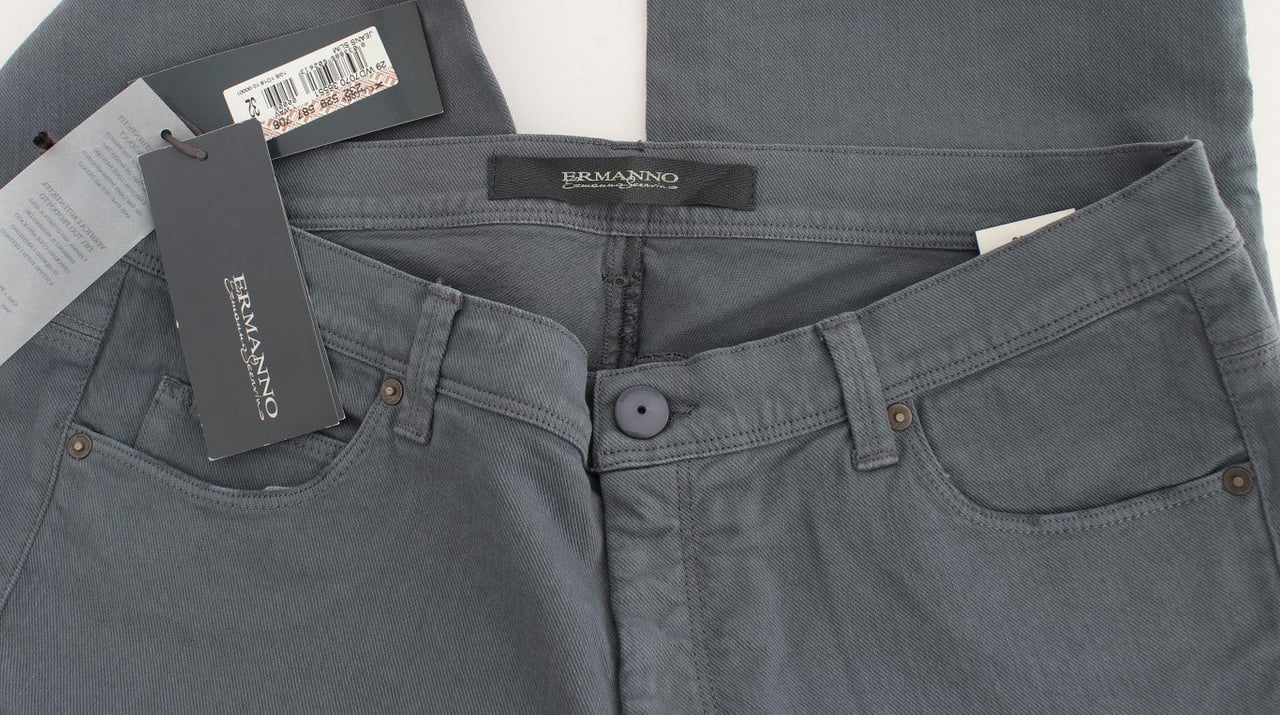 Ermanno Scervino Blue Cotton Blend Slim Fit Bootcut Jeans Blauw