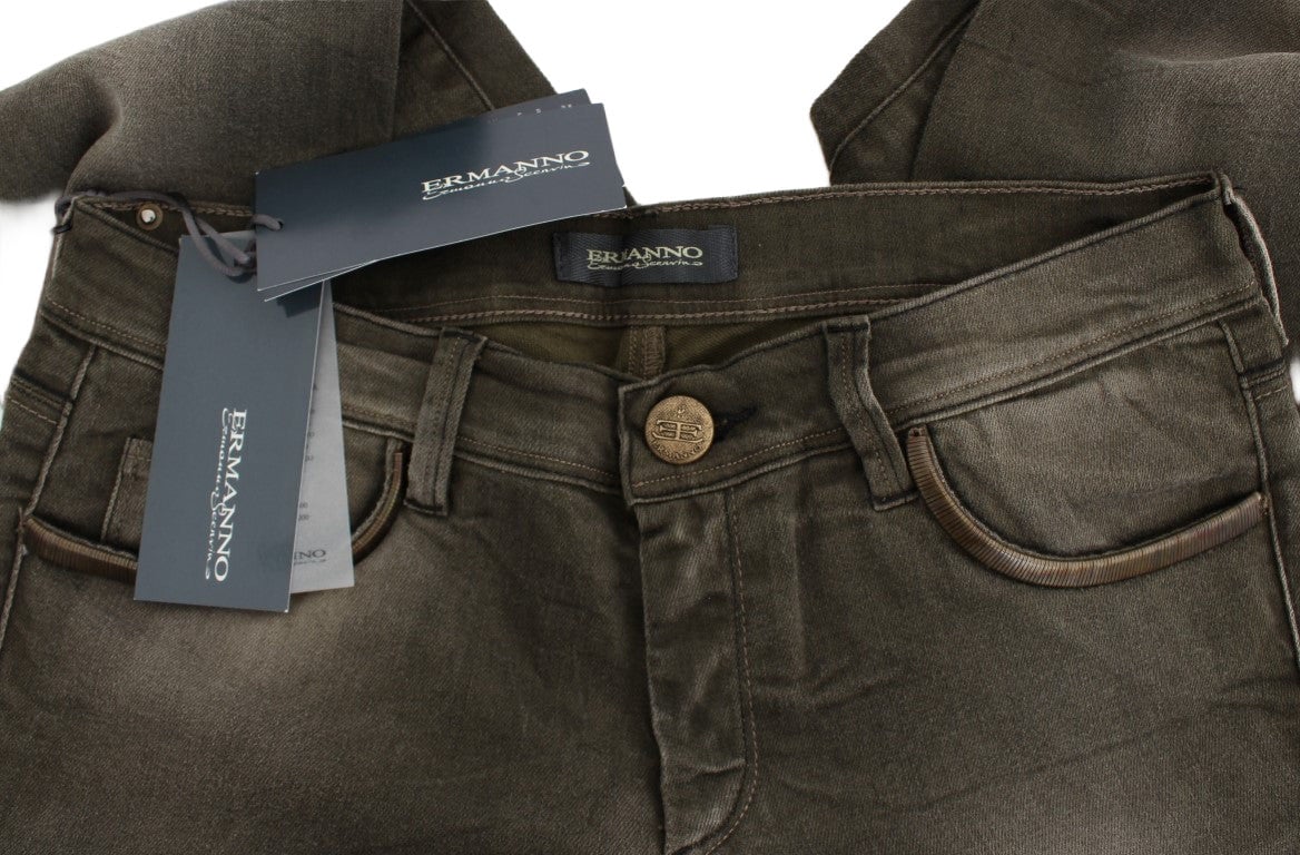 Ermanno Scervino Gray Wash Cotton Blend Slim Fit Jeans Grijs