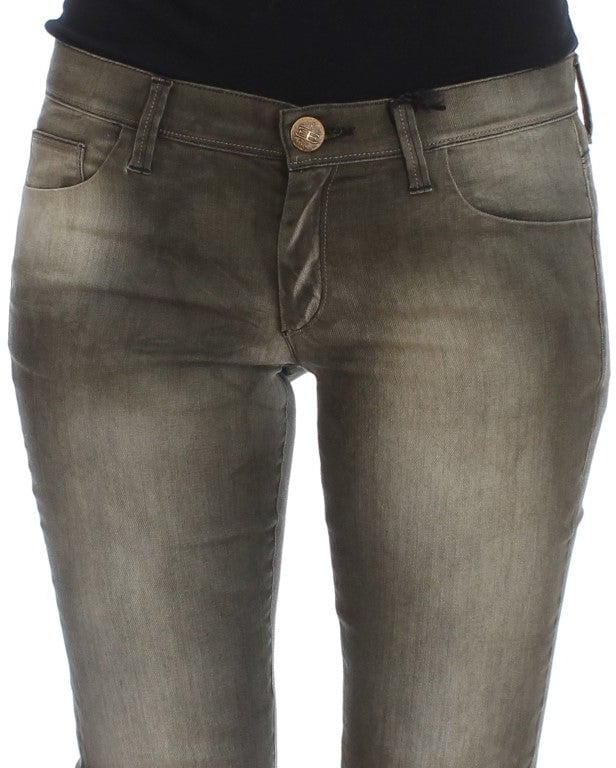Ermanno Scervino Gray Wash Cotton Blend Slim Fit Jeans Grijs
