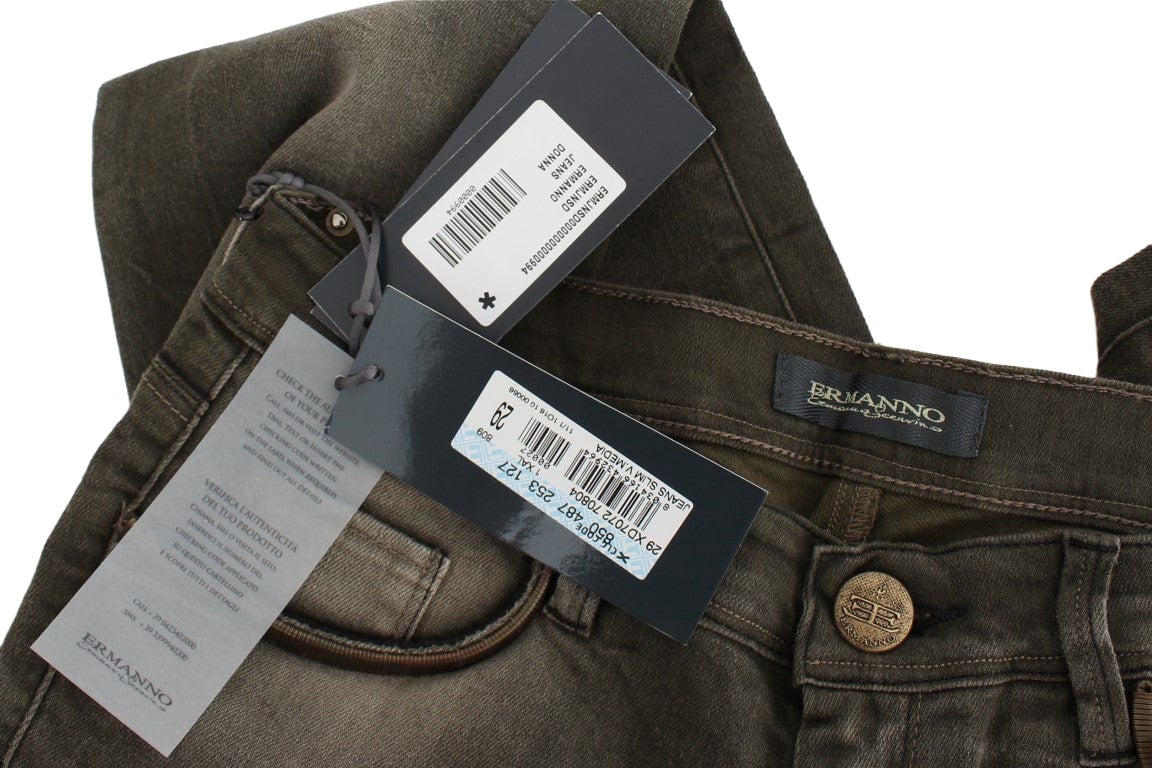 Ermanno Scervino Gray Wash Cotton Blend Slim Fit Jeans Grijs