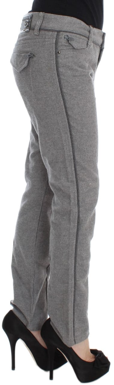 Ermanno Scervino Gray Cotton Straight Fit Casual Pants Grijs