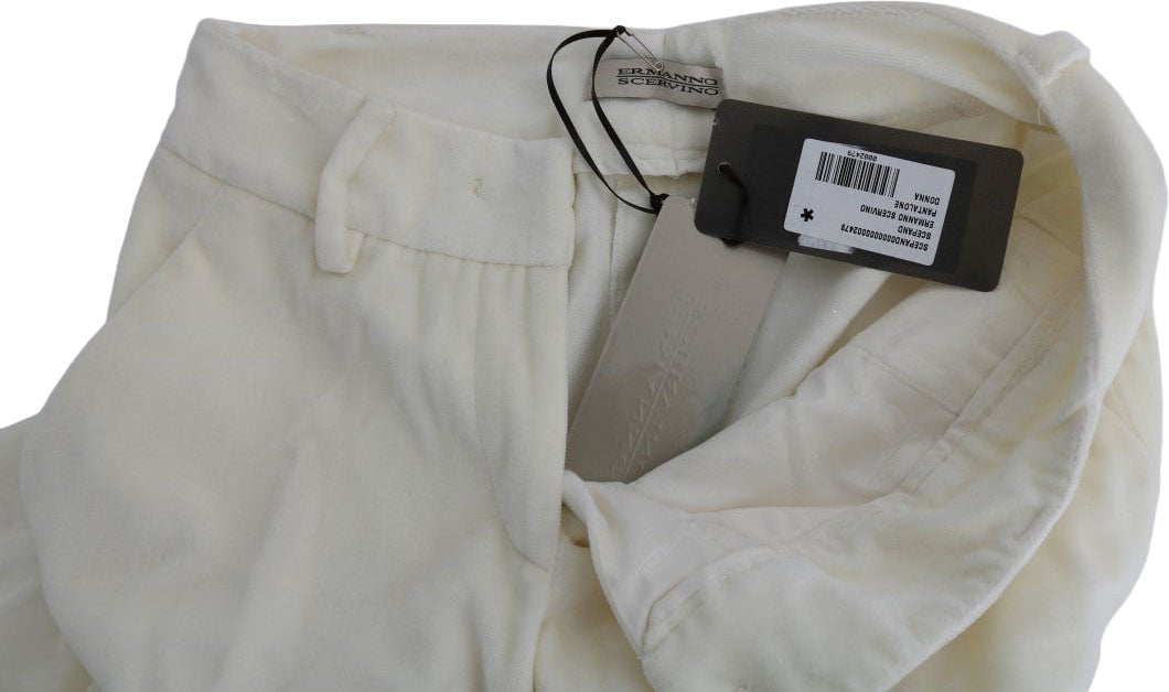 Ermanno Scervino White Cotton Regular Fit Casual Pants Wit