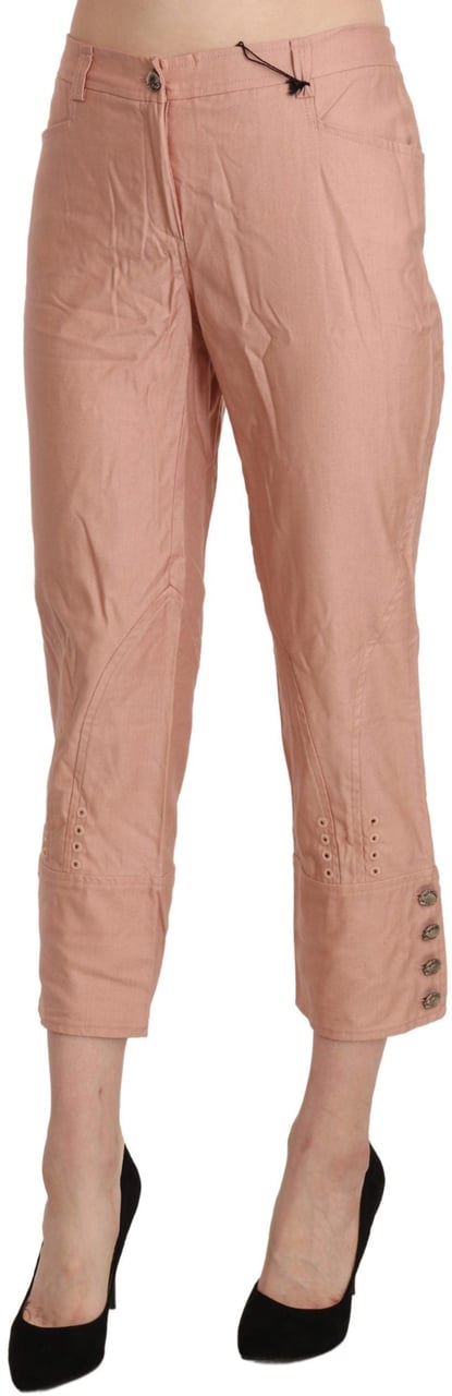 Ermanno Scervino Cotton Pink High Waist Cropped Trouser Pants Roze