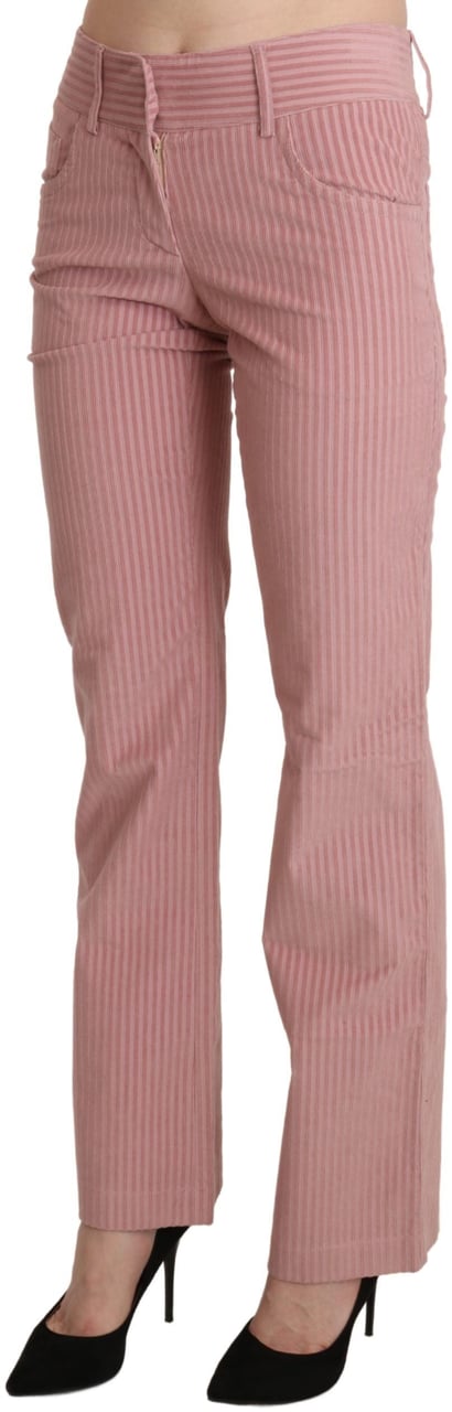 Ermanno Scervino Pink Mid Waist Straight Trouser Cotton Pants Roze