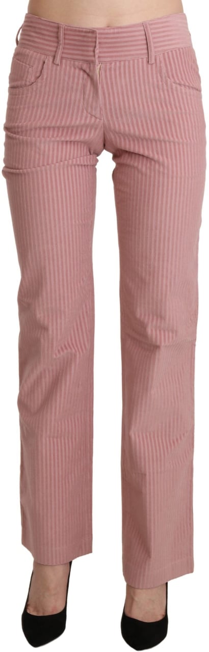 Ermanno Scervino Pink Mid Waist Straight Trouser Cotton Pants Roze