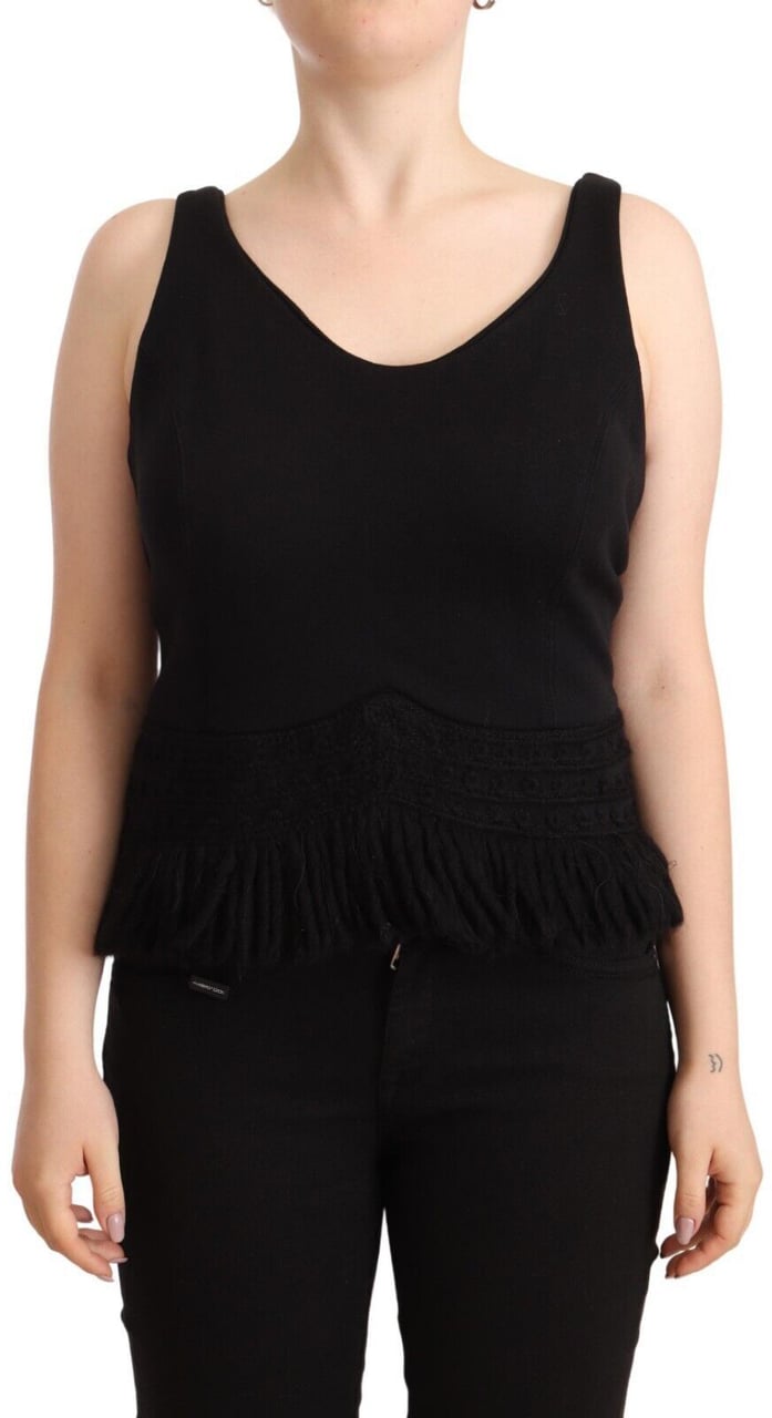 Ermanno Scervino Black Cotton Sleevelesss Tank Casual Top Zwart