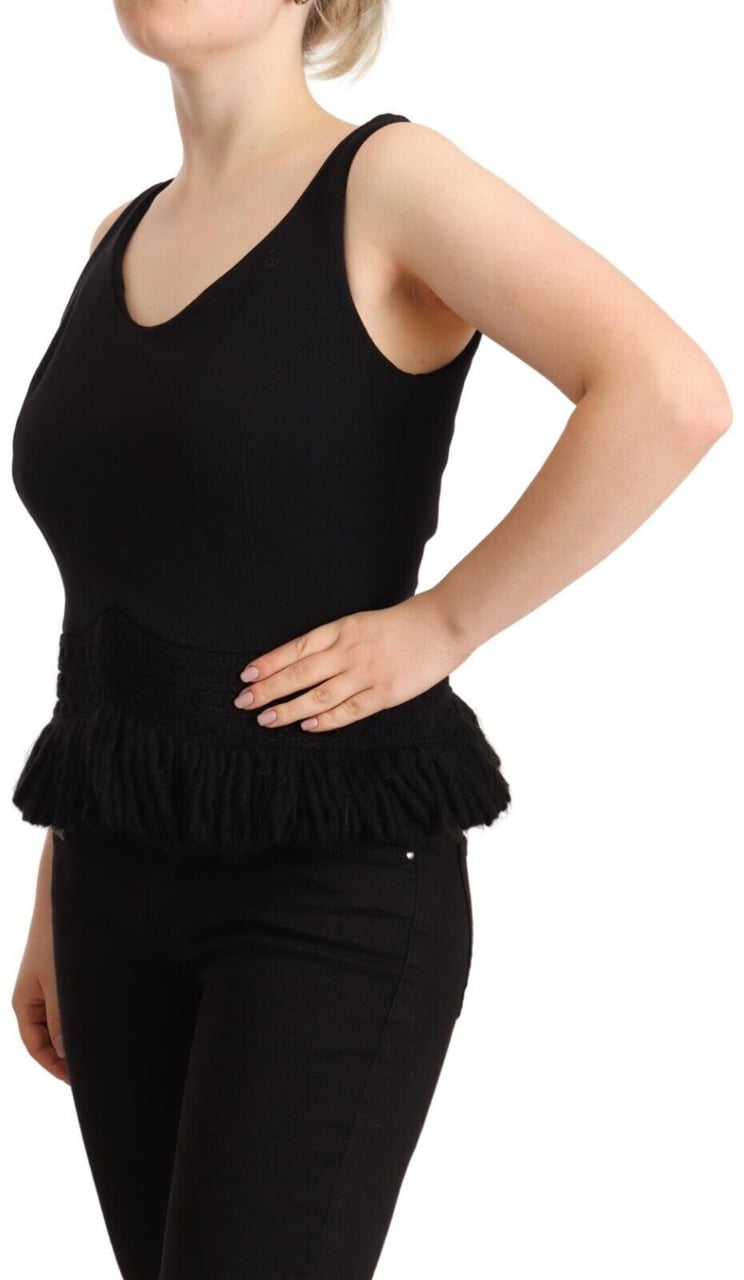Ermanno Scervino Black Cotton Sleevelesss Tank Casual Top Zwart