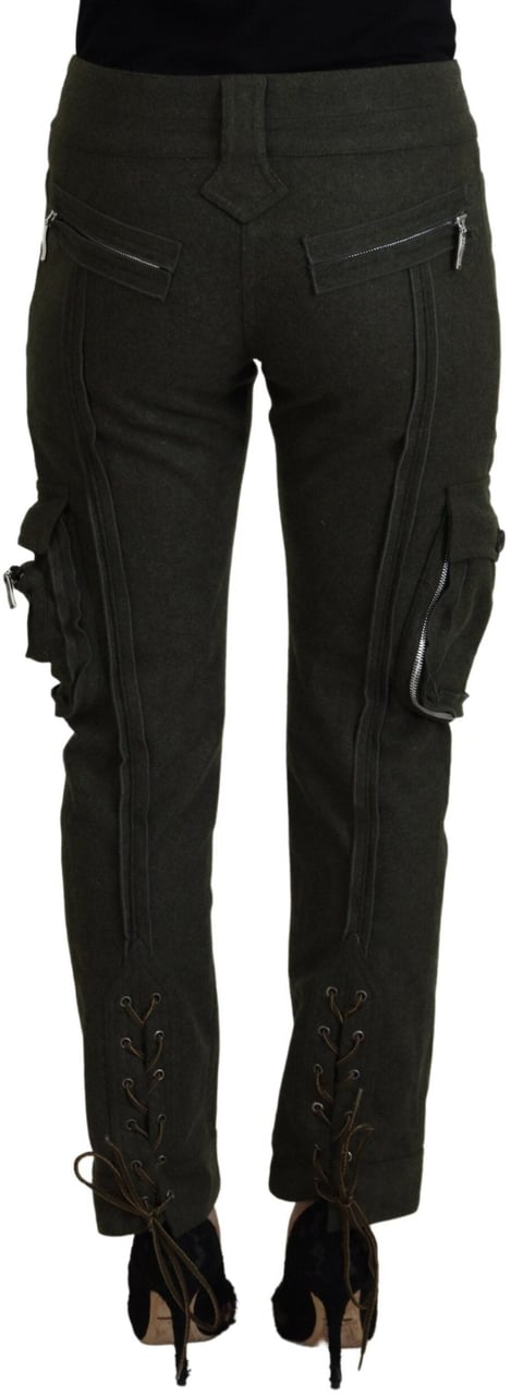 Ermanno Scervino Green Lace Up Leg Women Tapered Pants Zwart